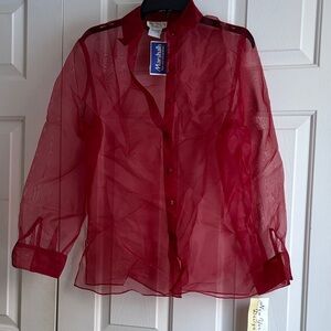 New Y2K medium polyester, New York City design Co. see-through red blouse